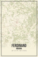 Retro US city map of Ferdinand, Indiana. Vintage street map.