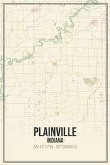 Retro US city map of Plainville, Indiana. Vintage street map.