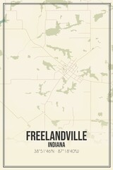 Retro US city map of Freelandville, Indiana. Vintage street map.