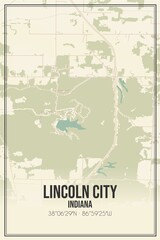 Obraz premium Retro US city map of Lincoln City, Indiana. Vintage street map.