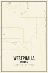 Retro US city map of Westphalia, Indiana. Vintage street map.