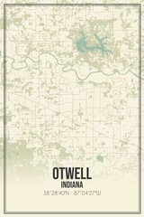 Retro US city map of Otwell, Indiana. Vintage street map.