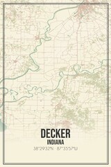 Retro US city map of Decker, Indiana. Vintage street map.