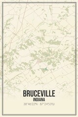 Retro US city map of Bruceville, Indiana. Vintage street map.
