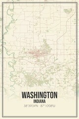 Retro US city map of Washington, Indiana. Vintage street map.