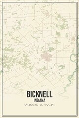 Retro US city map of Bicknell, Indiana. Vintage street map.