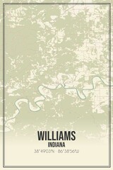Retro US city map of Williams, Indiana. Vintage street map.