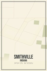 Retro US city map of Smithville, Indiana. Vintage street map.