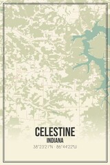 Retro US city map of Celestine, Indiana. Vintage street map.