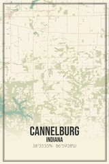 Retro US city map of Cannelburg, Indiana. Vintage street map.