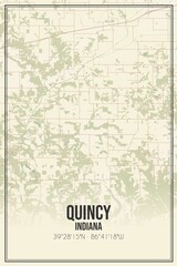 Retro US city map of Quincy, Indiana. Vintage street map.