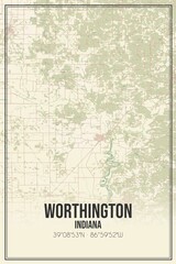 Retro US city map of Worthington, Indiana. Vintage street map.