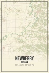 Retro US city map of Newberry, Indiana. Vintage street map.