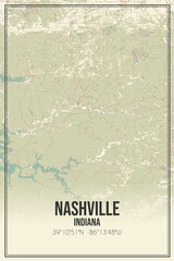 Retro US city map of Nashville, Indiana. Vintage street map.