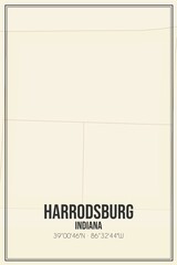 Retro US city map of Harrodsburg, Indiana. Vintage street map.