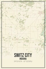 Retro US city map of Switz City, Indiana. Vintage street map.