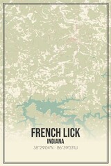 Retro US city map of French Lick, Indiana. Vintage street map.
