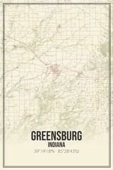 Retro US city map of Greensburg, Indiana. Vintage street map.