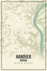 Retro US city map of Hanover, Indiana. Vintage street map.