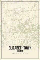 Retro US city map of Elizabethtown, Indiana. Vintage street map.