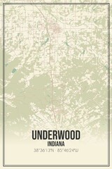 Retro US city map of Underwood, Indiana. Vintage street map.