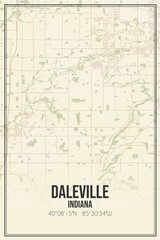 Retro US city map of Daleville, Indiana. Vintage street map.