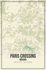 Retro US city map of Paris Crossing, Indiana. Vintage street map.