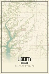 Retro US city map of Liberty, Indiana. Vintage street map.