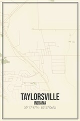 Retro US city map of Taylorsville, Indiana. Vintage street map.