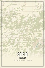 Retro US city map of Scipio, Indiana. Vintage street map.