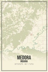 Retro US city map of Medora, Indiana. Vintage street map.
