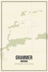 Retro US city map of Grammer, Indiana. Vintage street map.