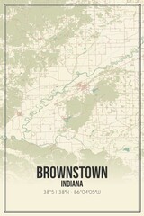 Retro US city map of Brownstown, Indiana. Vintage street map.