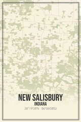 Retro US city map of New Salisbury, Indiana. Vintage street map.