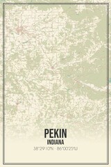 Retro US city map of Pekin, Indiana. Vintage street map.