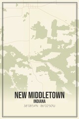 Retro US city map of New Middletown, Indiana. Vintage street map.