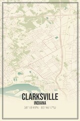 Retro US city map of Clarksville, Indiana. Vintage street map.