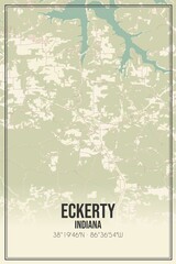 Retro US city map of Eckerty, Indiana. Vintage street map.