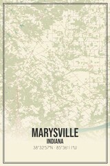 Retro US city map of Marysville, Indiana. Vintage street map.