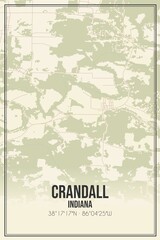 Retro US city map of Crandall, Indiana. Vintage street map.