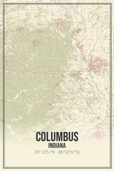 Retro US city map of Columbus, Indiana. Vintage street map.
