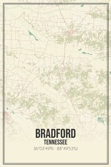 Retro US city map of Bradford, Tennessee. Vintage street map.