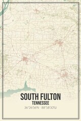 Retro US city map of South Fulton, Tennessee. Vintage street map.