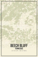 Retro US city map of Beech Bluff, Tennessee. Vintage street map.