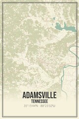 Retro US city map of Adamsville, Tennessee. Vintage street map.