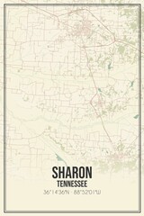 Retro US city map of Sharon, Tennessee. Vintage street map.