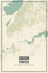 Retro US city map of Obion, Tennessee. Vintage street map.