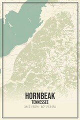 Retro US city map of Hornbeak, Tennessee. Vintage street map.