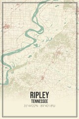 Retro US city map of Ripley, Tennessee. Vintage street map.