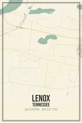 Retro US city map of Lenox, Tennessee. Vintage street map.